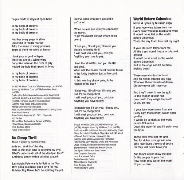 Suzanne Vega  The Best Of; Tried And True : Inlay 2